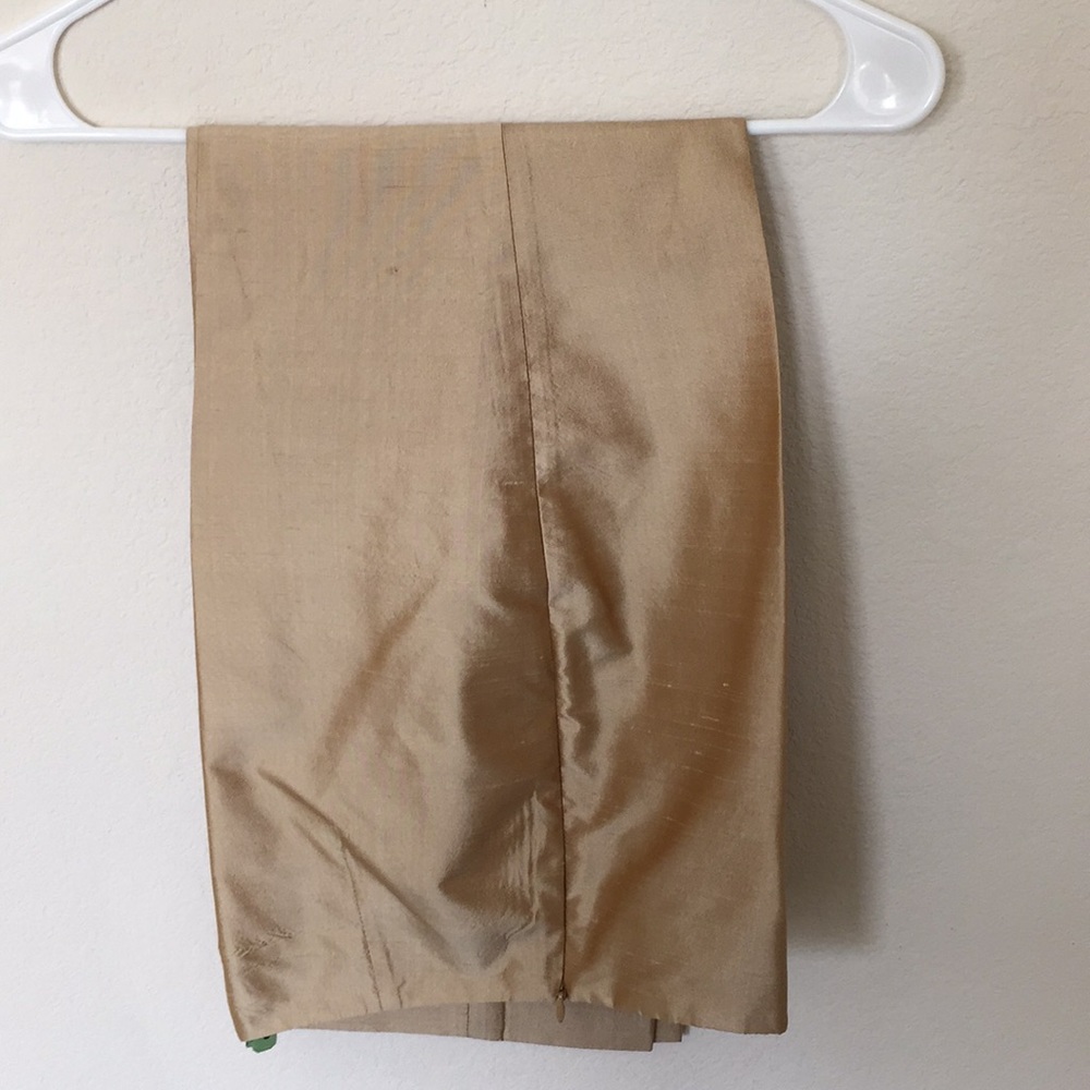 Rose Nogueira silk golden pant suit trousers.